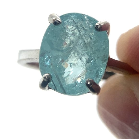 Paraiba Tourmaline 4.14ct Platinum Finish Solid 925 Sterling Silver Ring - Picture 1 of 6